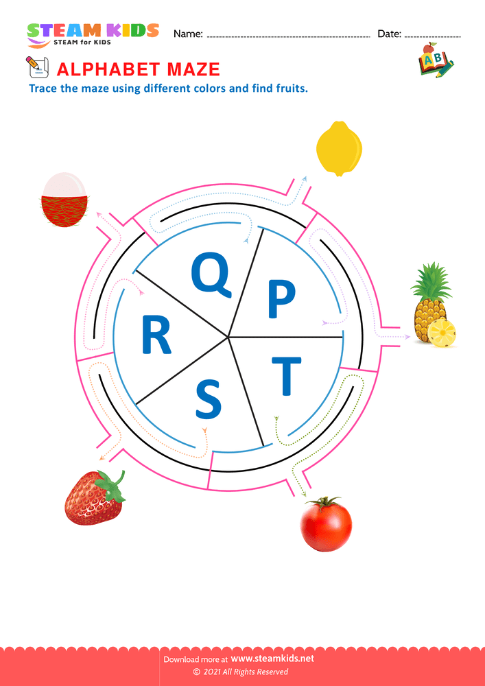 Free English Worksheet - Alphabet Maze - Worksheet 15