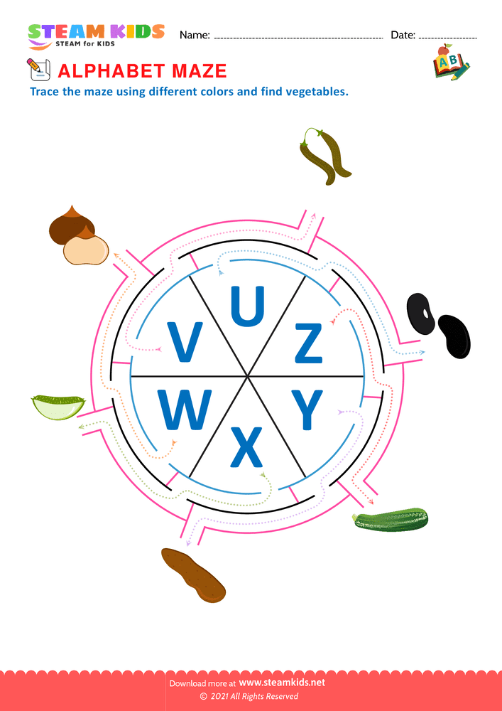 Free English Worksheet - Alphabet Maze - Worksheet 19