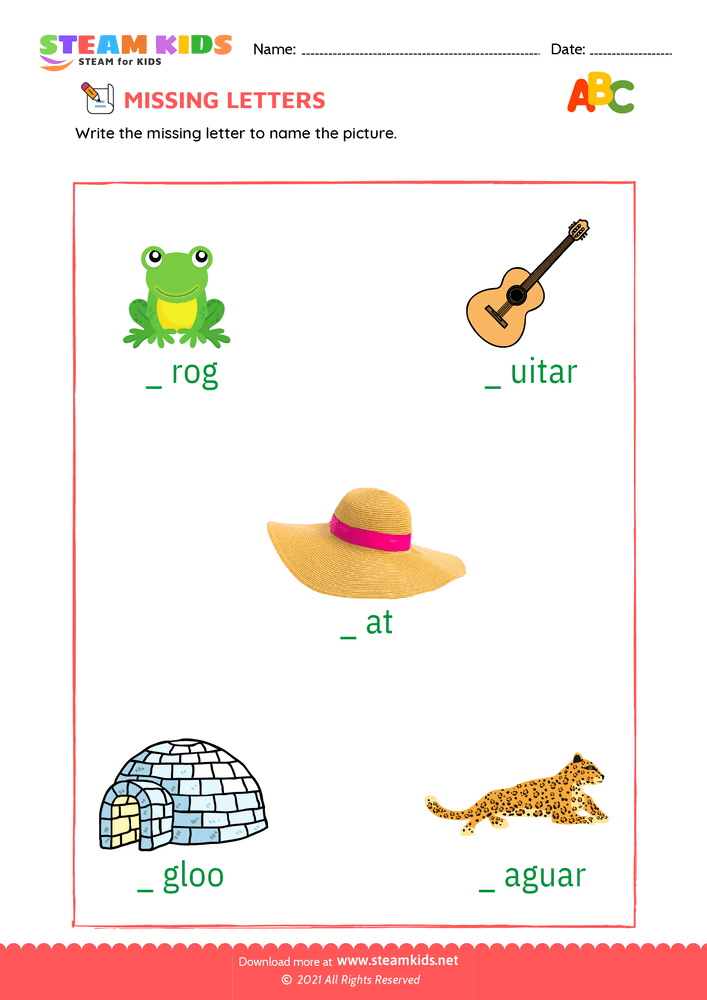 Free English Worksheet - Missing letters - Worksheet 7