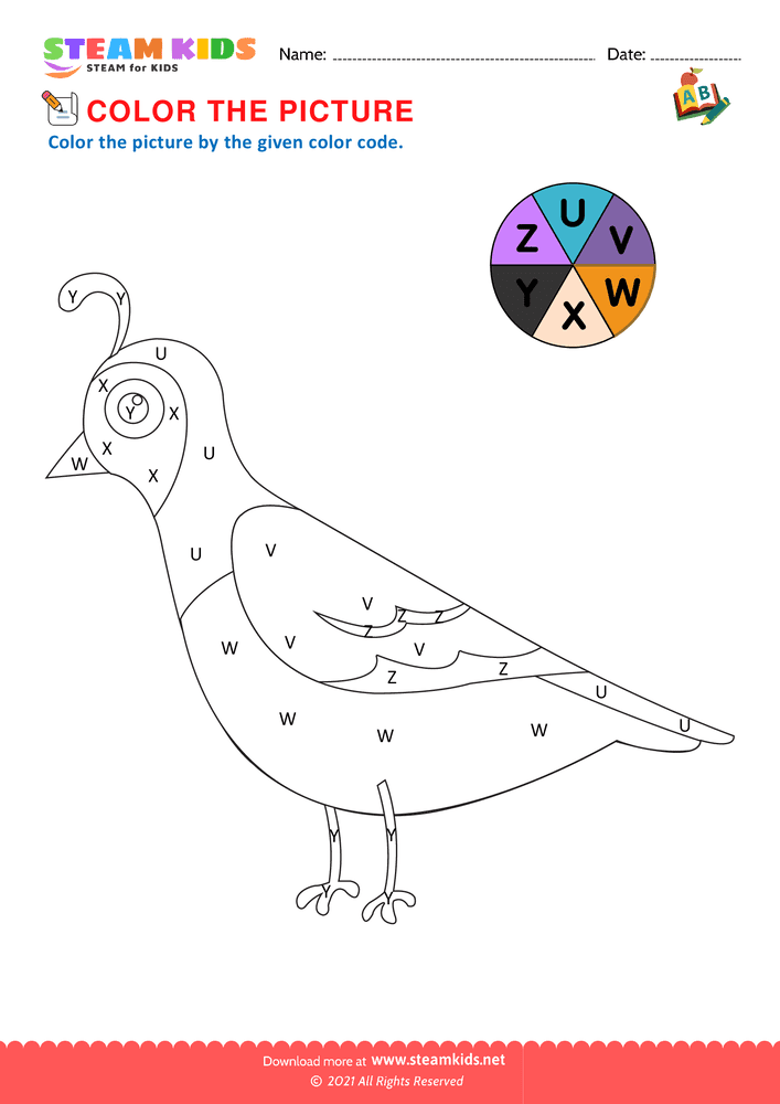 Free English Worksheet - Color by Letter - Worksheet 5 - STEAM KIDS