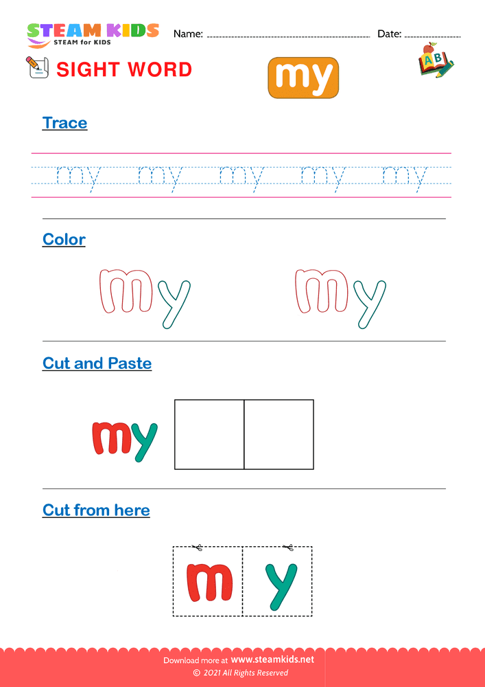 Free English Worksheet - Sight Words ''my''