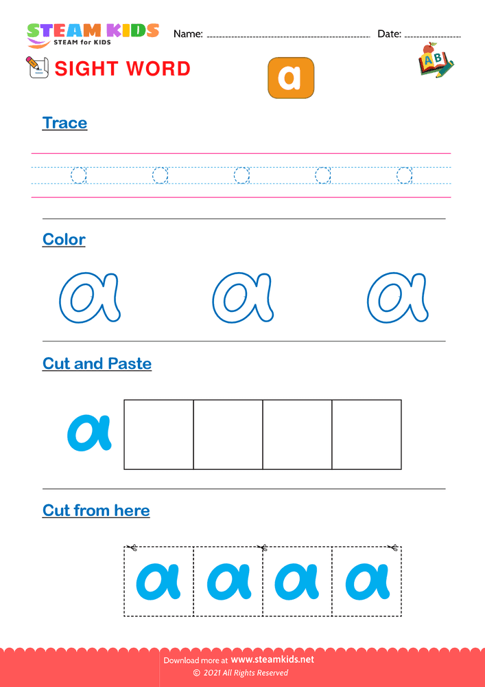 Free English Worksheet - Sight Words 'a''