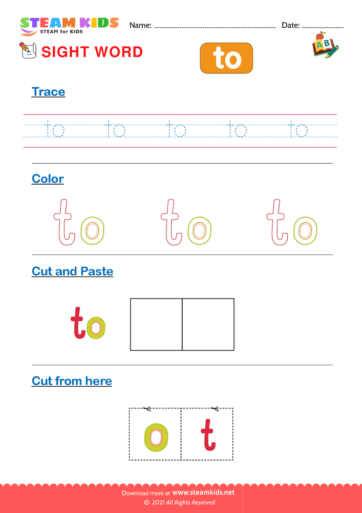 Free English Worksheet - Sight Words ''to''