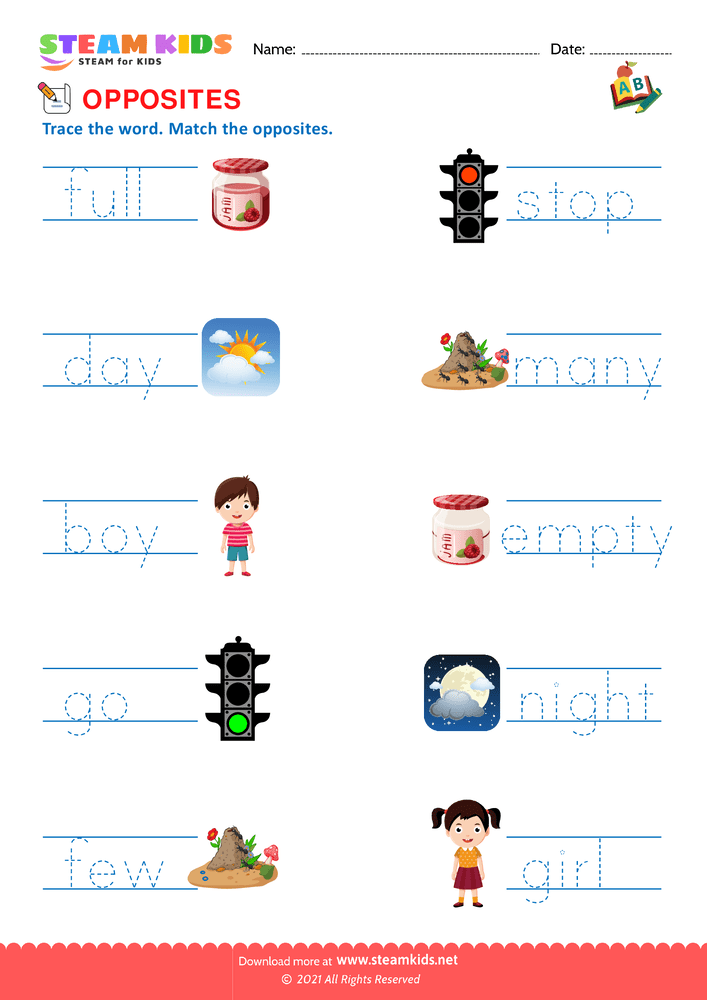 Free English Worksheet - Opposite Words - Worksheet 11