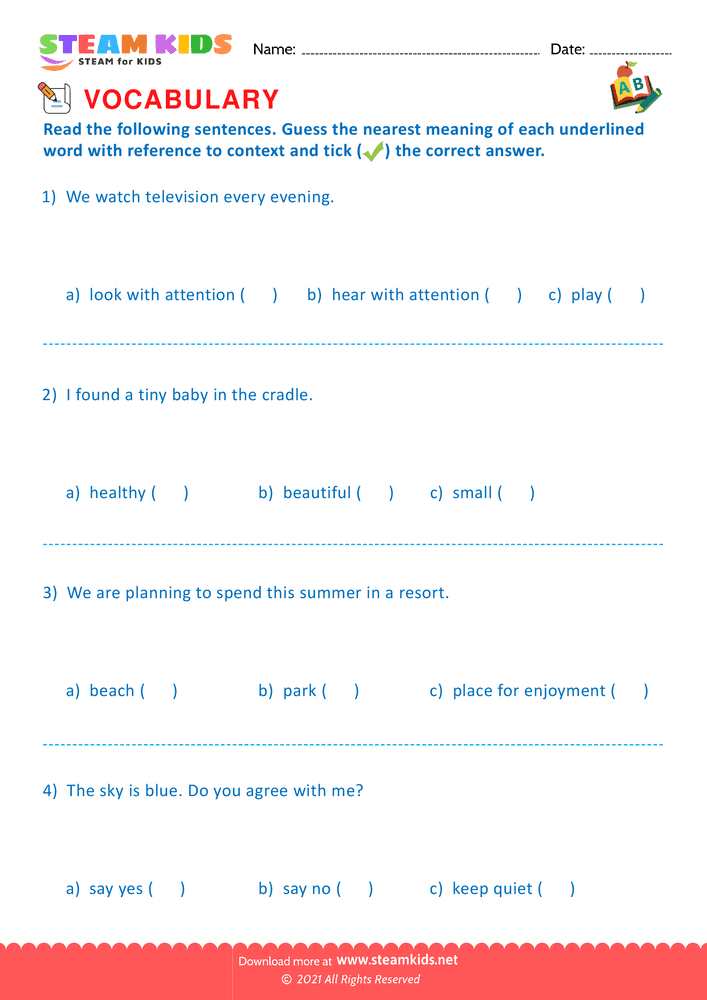 Free English Worksheet - Synonyms - Worksheet 2