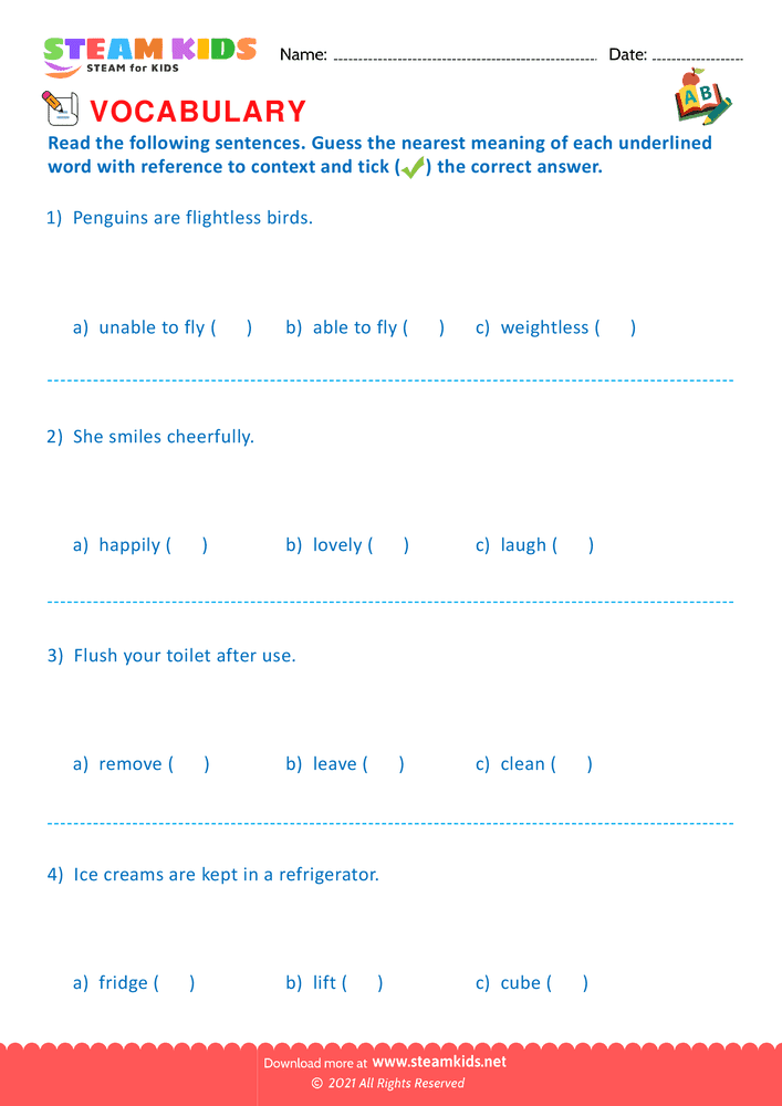 Free English Worksheet - Synonyms - Worksheet 4