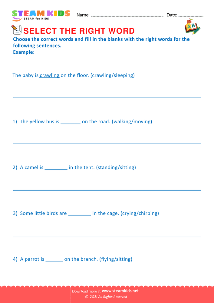 Free English Worksheet - Choose correct word - Worksheet 2 - STEAM KIDS