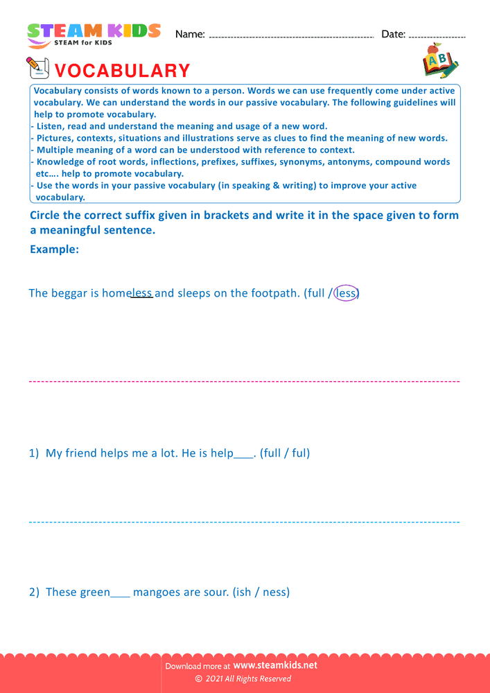 Free English Worksheet - Prefix and Suffix - Worksheet 1