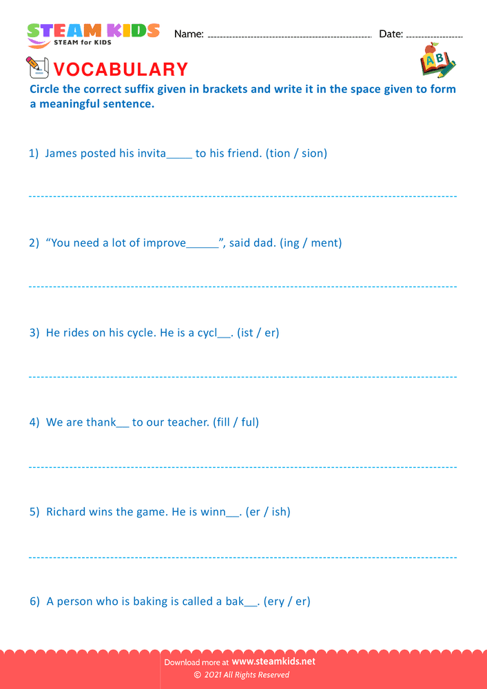 Free English Worksheet - Prefix and Suffix - Worksheet 3