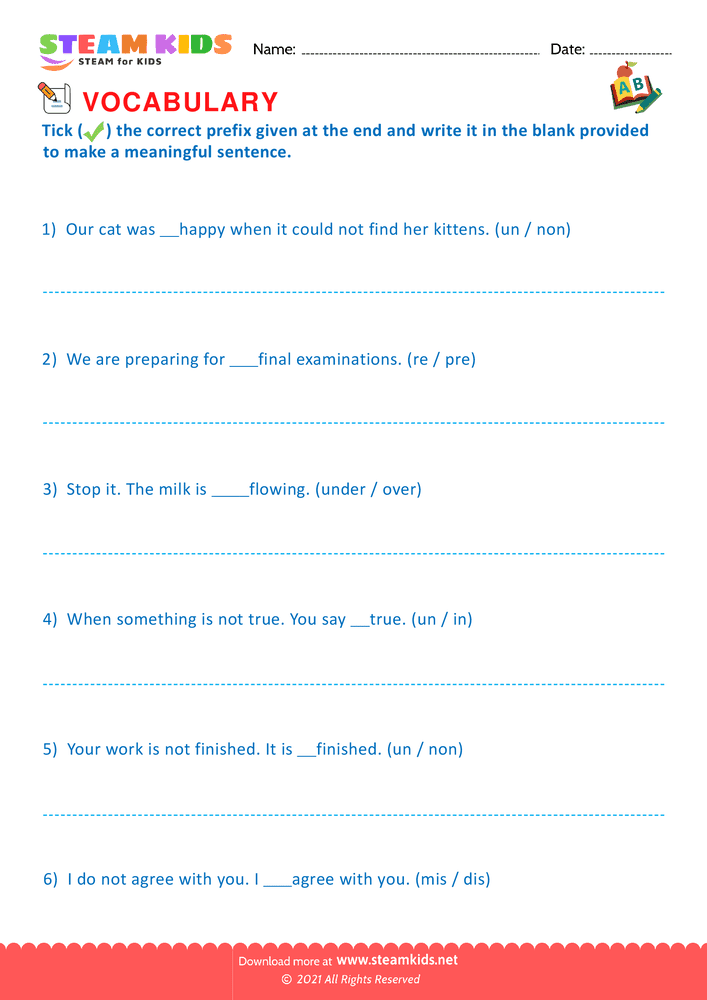 Free English Worksheet - Prefix and Suffix - Worksheet 6