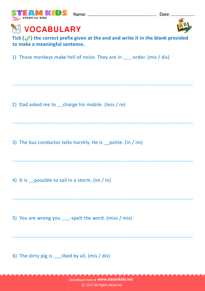 Free English Worksheet - Prefix and Suffix - Worksheet 7