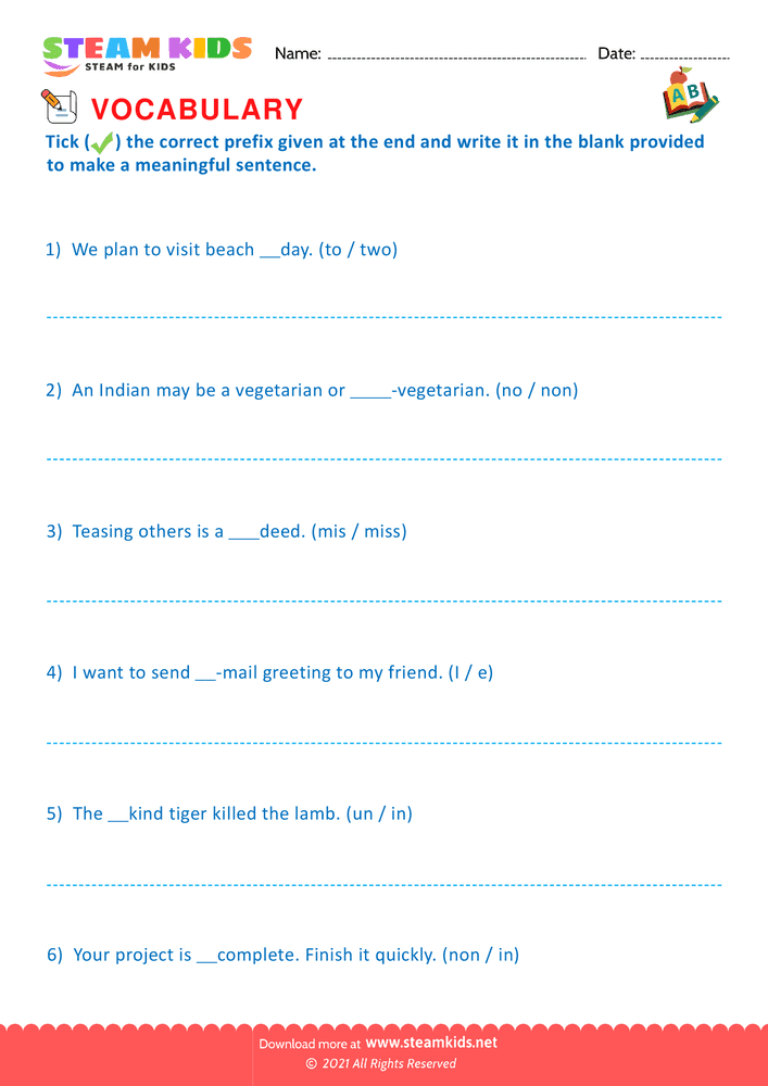 Free English Worksheet - Prefix and Suffix - Worksheet 8