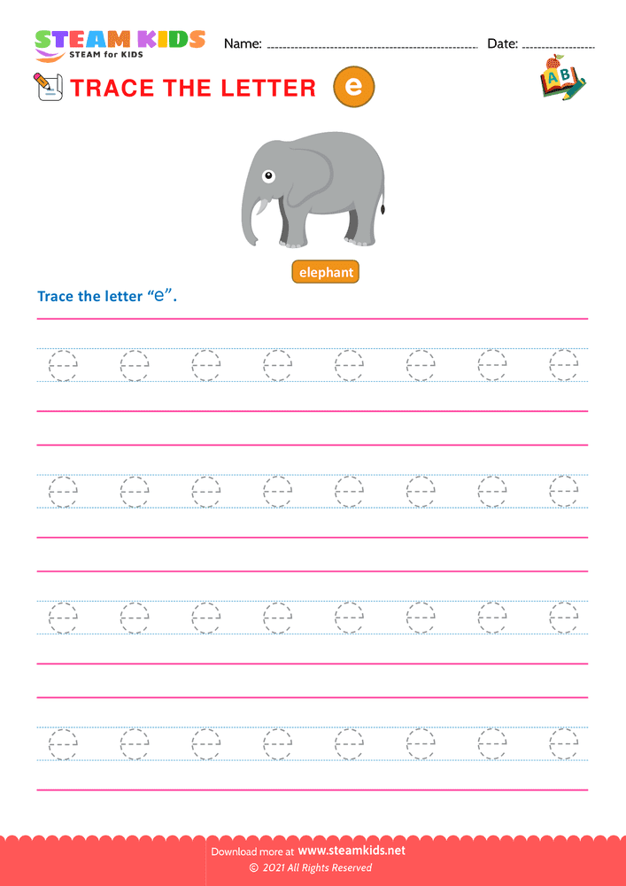 Free English Worksheet - Write lowercase Letters ''e''