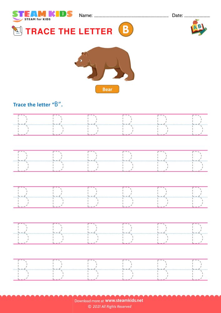 Free English Worksheet - Write Uppercase Letters ''B''
