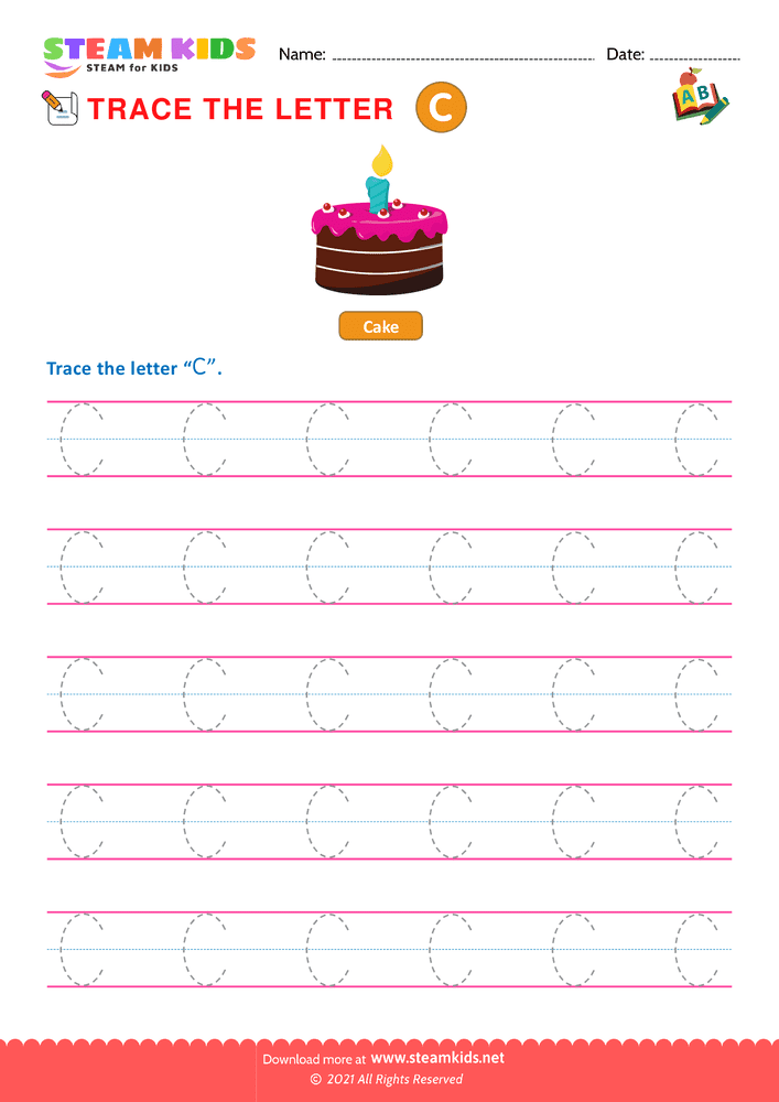 Free English Worksheet - Write Uppercase Letters ''C''