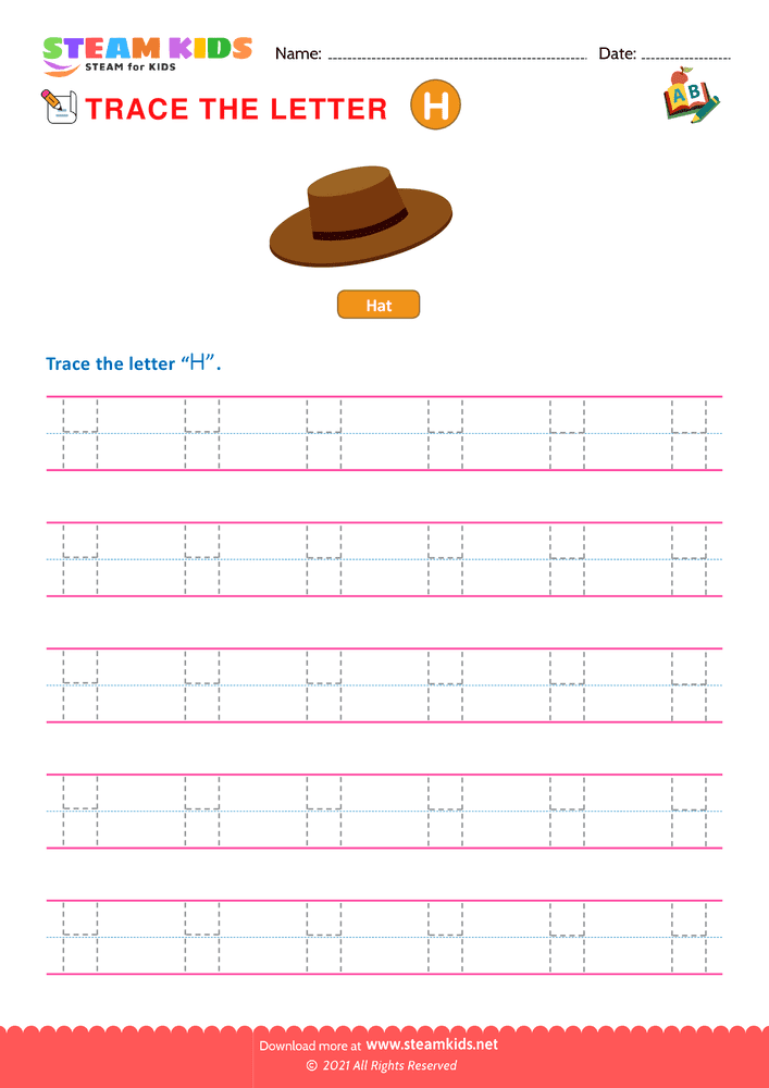 Free English Worksheet - Write Uppercase Letters ''H''