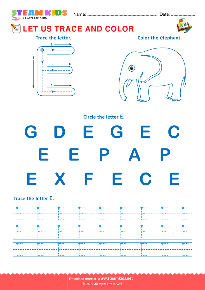 Free English Worksheet - Trace and Color - Worksheet 5