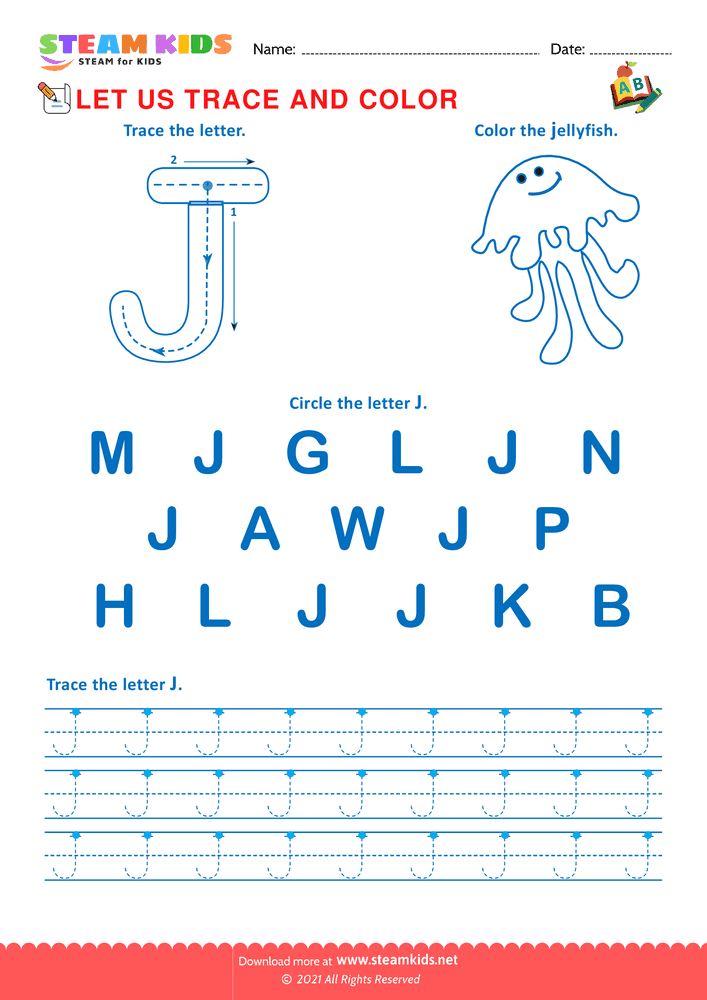 Free English Worksheet - Trace and Color - Worksheet 10