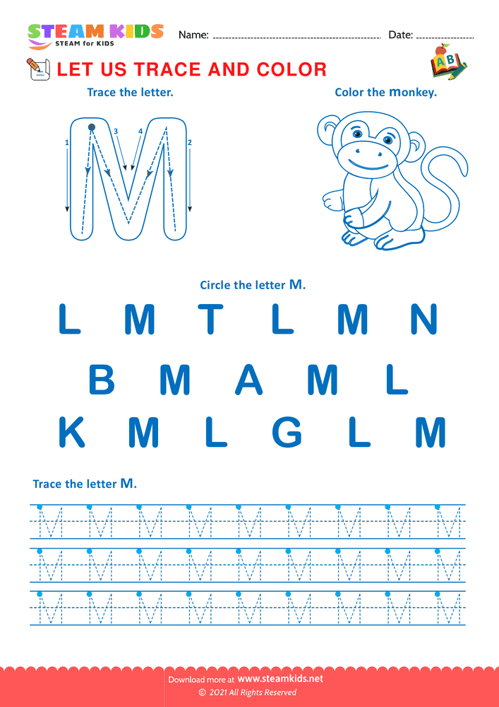 Free English Worksheet - Trace and Color - Worksheet 13