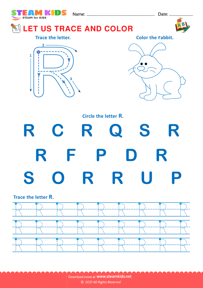 Free English Worksheet - Trace and Color - Worksheet 18