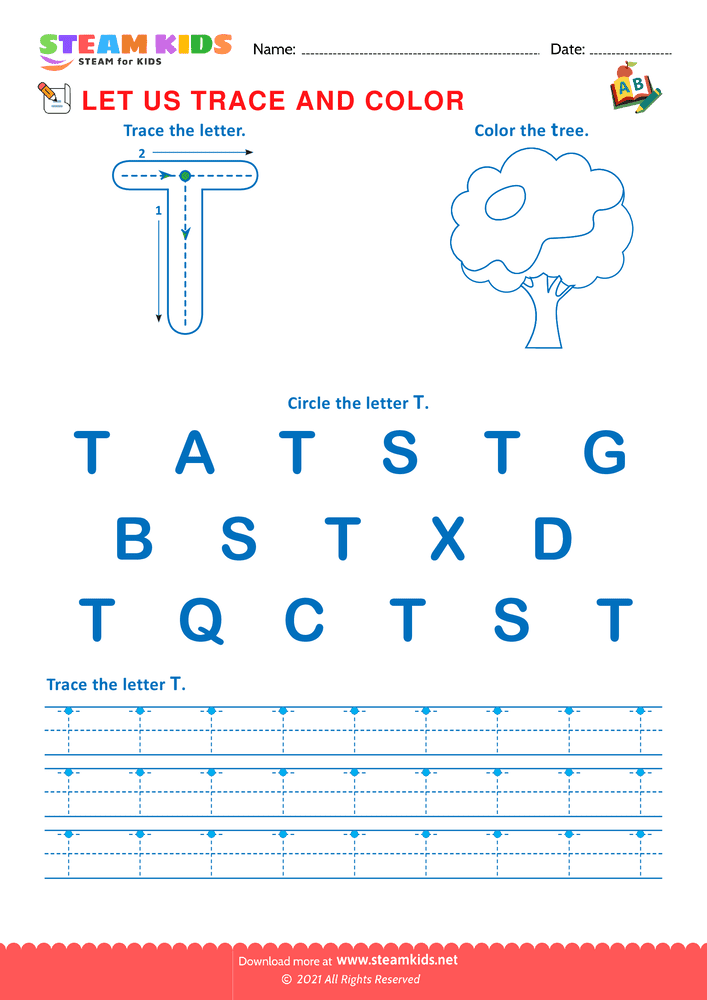 Free English Worksheet - Trace and Color - Worksheet 20