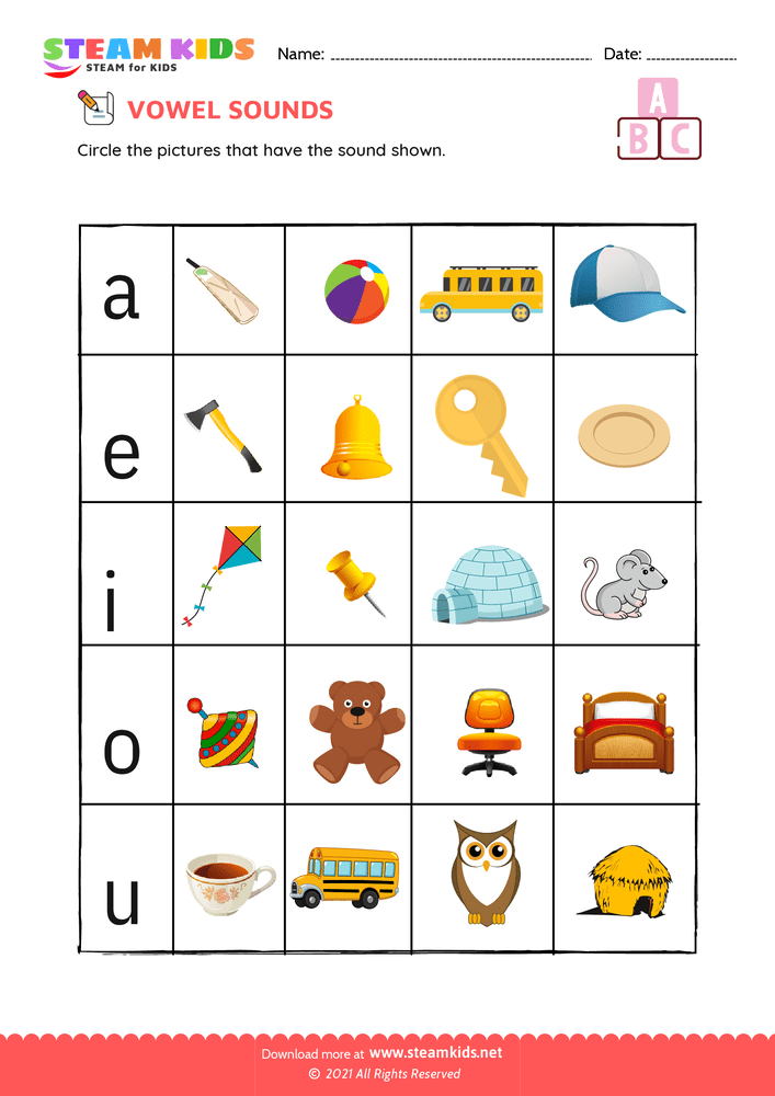 Free English Worksheet - Vowel Sounds - Worksheet 1
