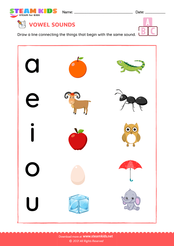 Free English Worksheet - Vowel Sounds - Worksheet 2