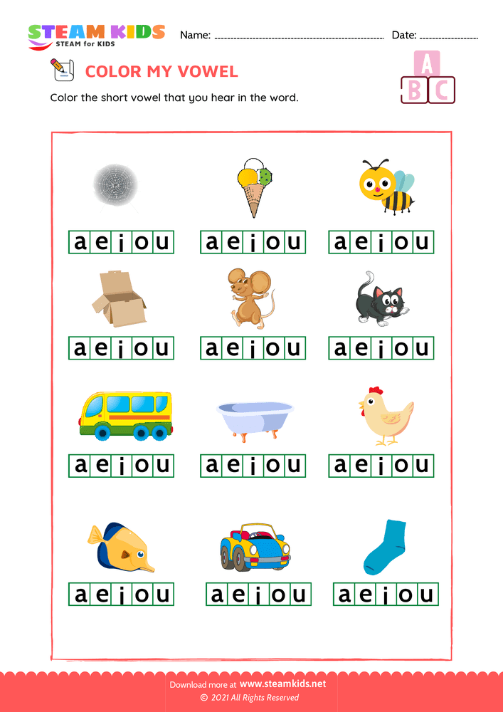 Free English Worksheet - Vowel Sounds - Worksheet 3