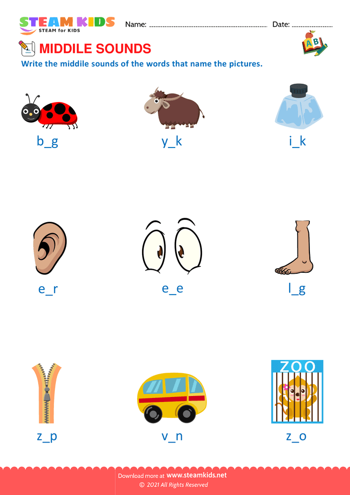 Free English Worksheet - Middle Sounds - Worksheet 2