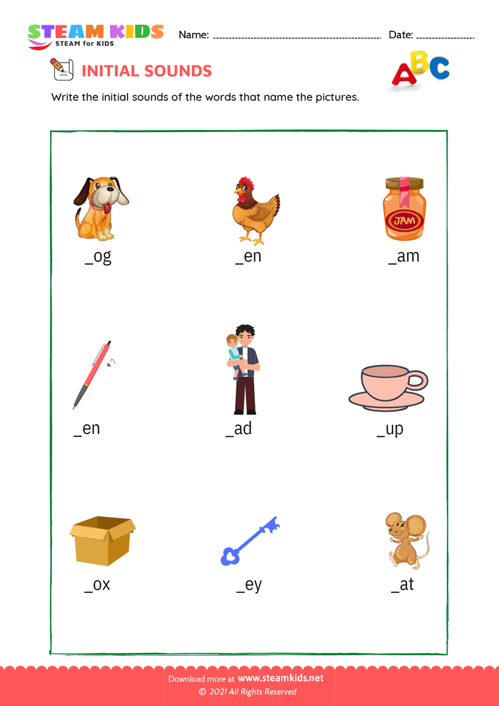 Free English Worksheet - Initial Sounds - Worksheet 2