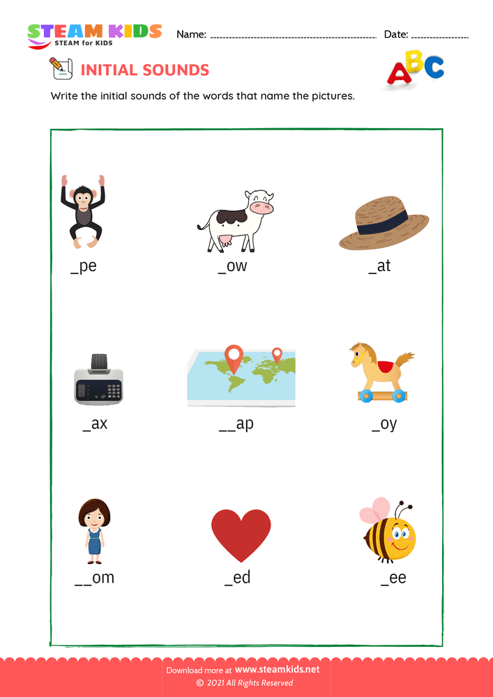 Free English Worksheet - Initial Sounds - Worksheet 3