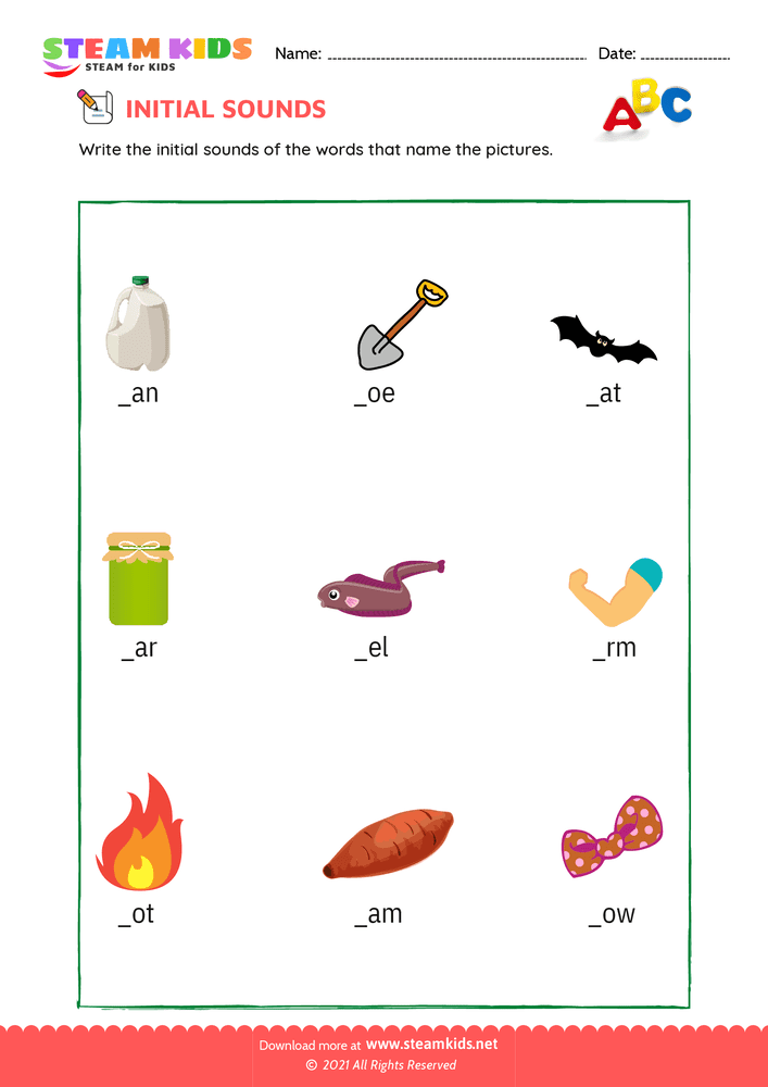 Free English Worksheet - Initial Sounds - Worksheet 4