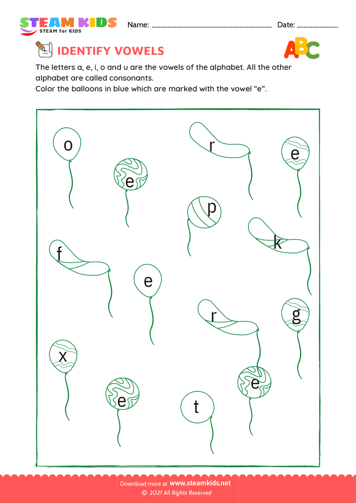 Free English Worksheet - Identify vowels - Worksheet 2