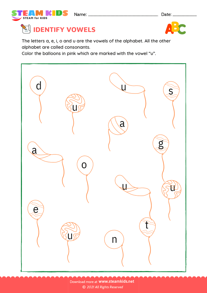 Free English Worksheet - Identify vowels - Worksheet 5