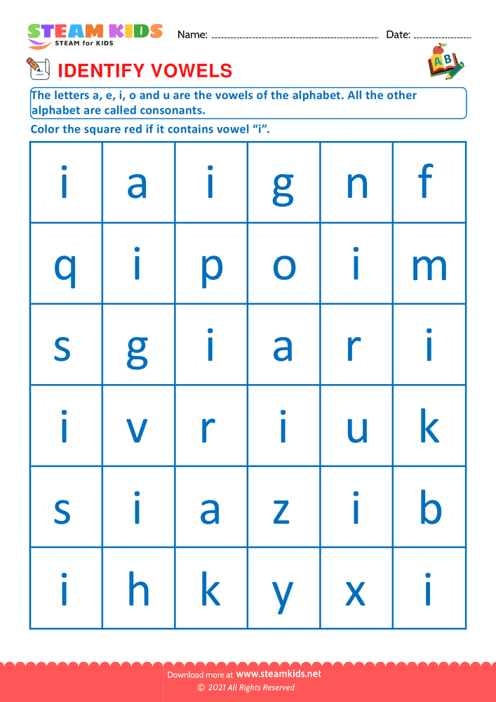 Free English Worksheet - Identify vowels - Worksheet 8
