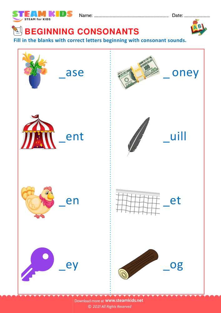 Free English Worksheet - Beginning consonants - Worksheet 10