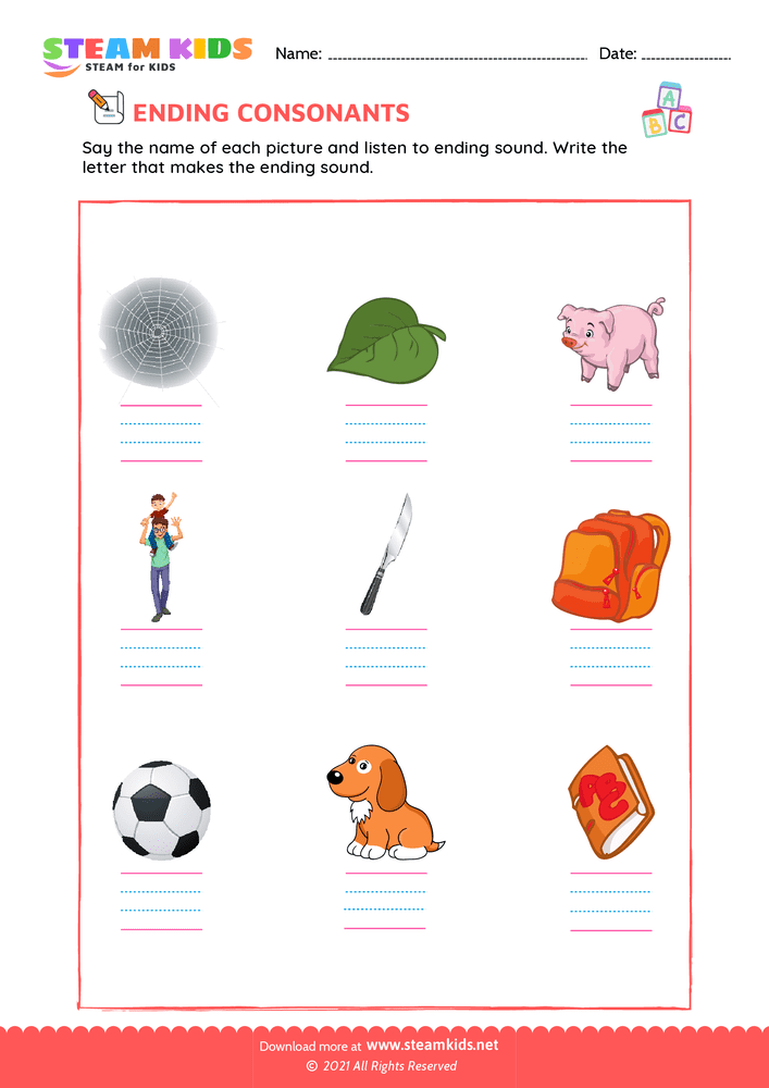Free English Worksheet - Ending consonants - Worksheet 1