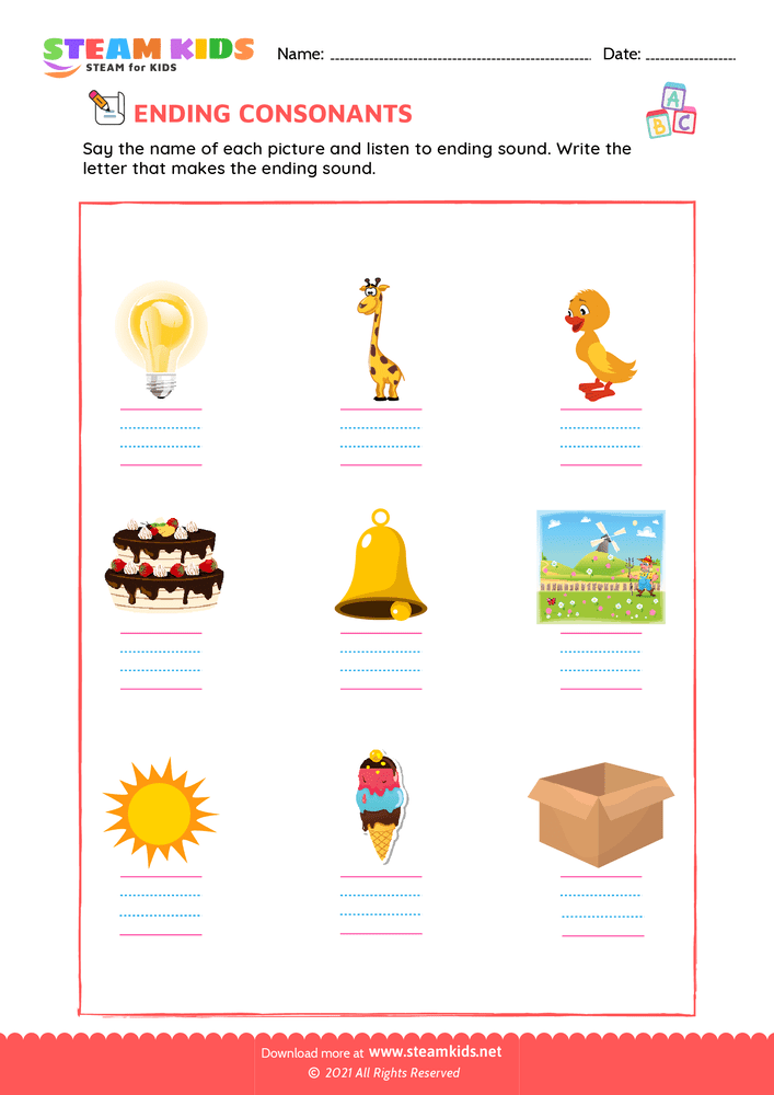Free English Worksheet - Ending consonants - Worksheet 2