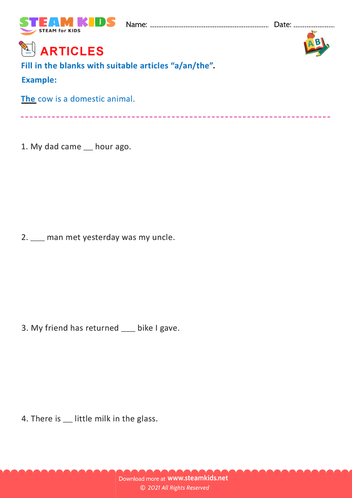 Free English Worksheet - Articles