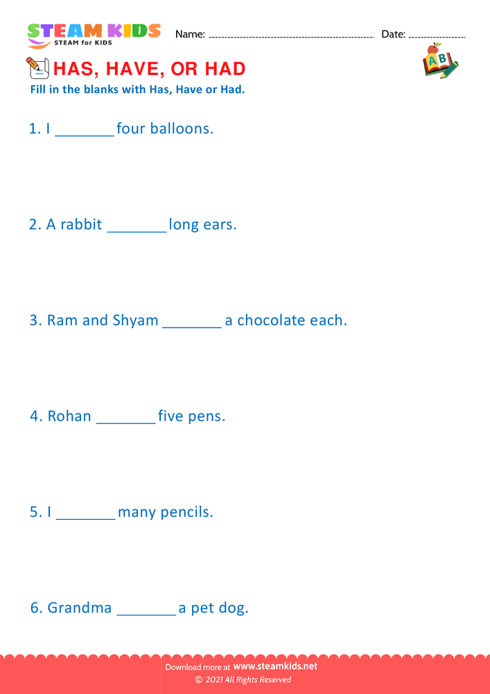 Free English Worksheet - Has and have - Worksheet 1