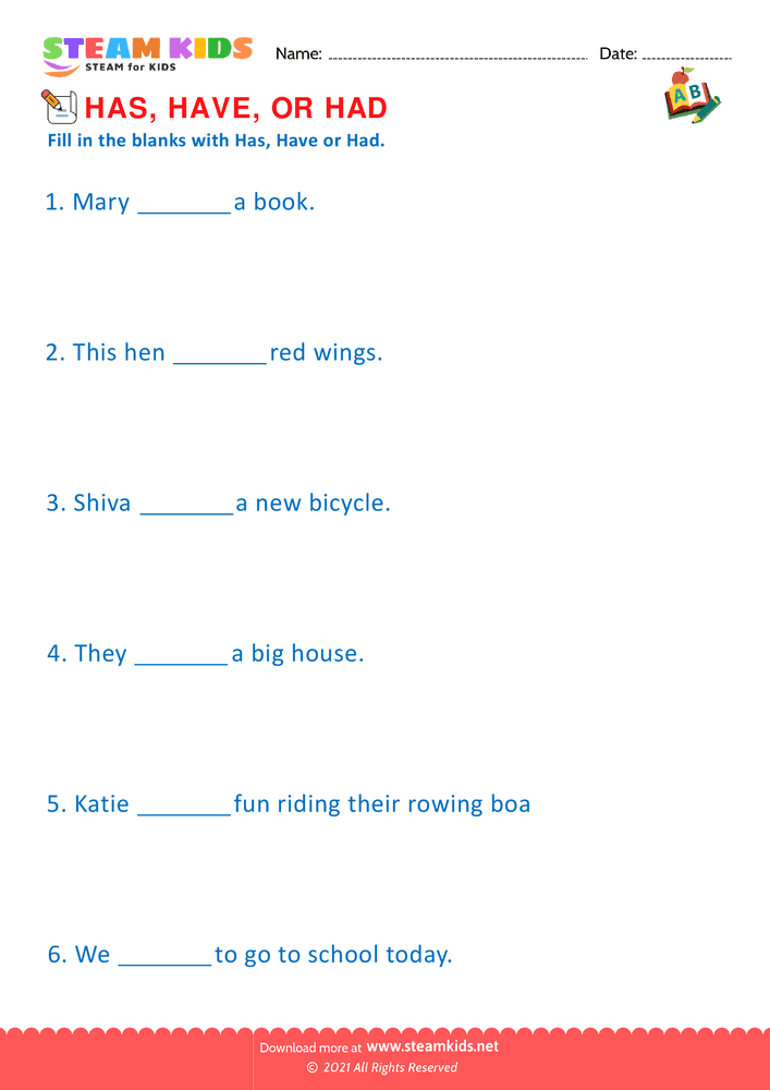 Free English Worksheet - Has and have - Worksheet 2