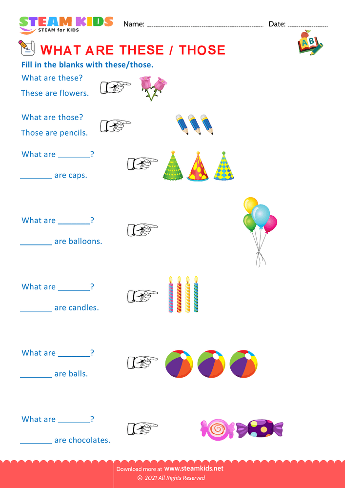Free English Worksheet - These and Those - Worksheet 1