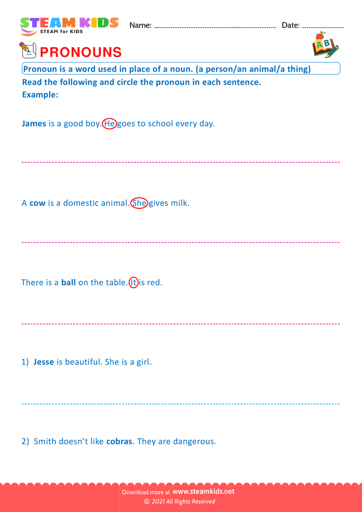 Free English Worksheet - Personal pronouns - Worksheet 1