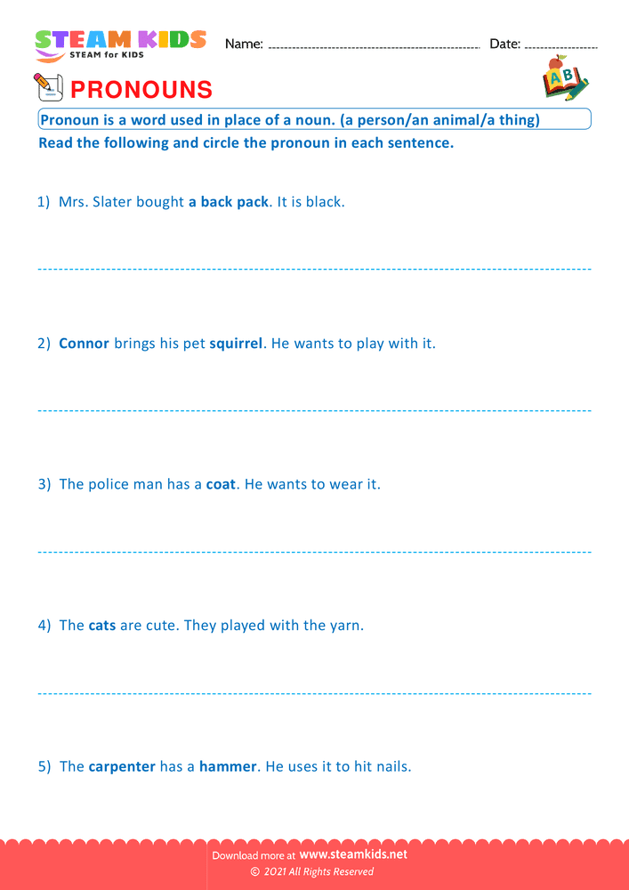 Free English Worksheet - Personal pronouns - Worksheet 2