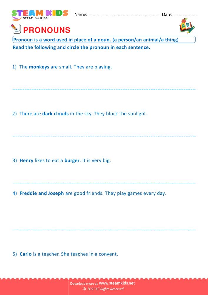 Free English Worksheet - Personal pronouns - Worksheet 3