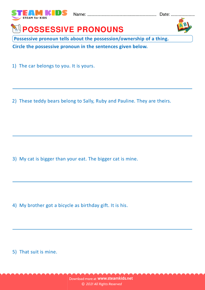 Free English Worksheet - Possessive pronounsc - Worksheet 3