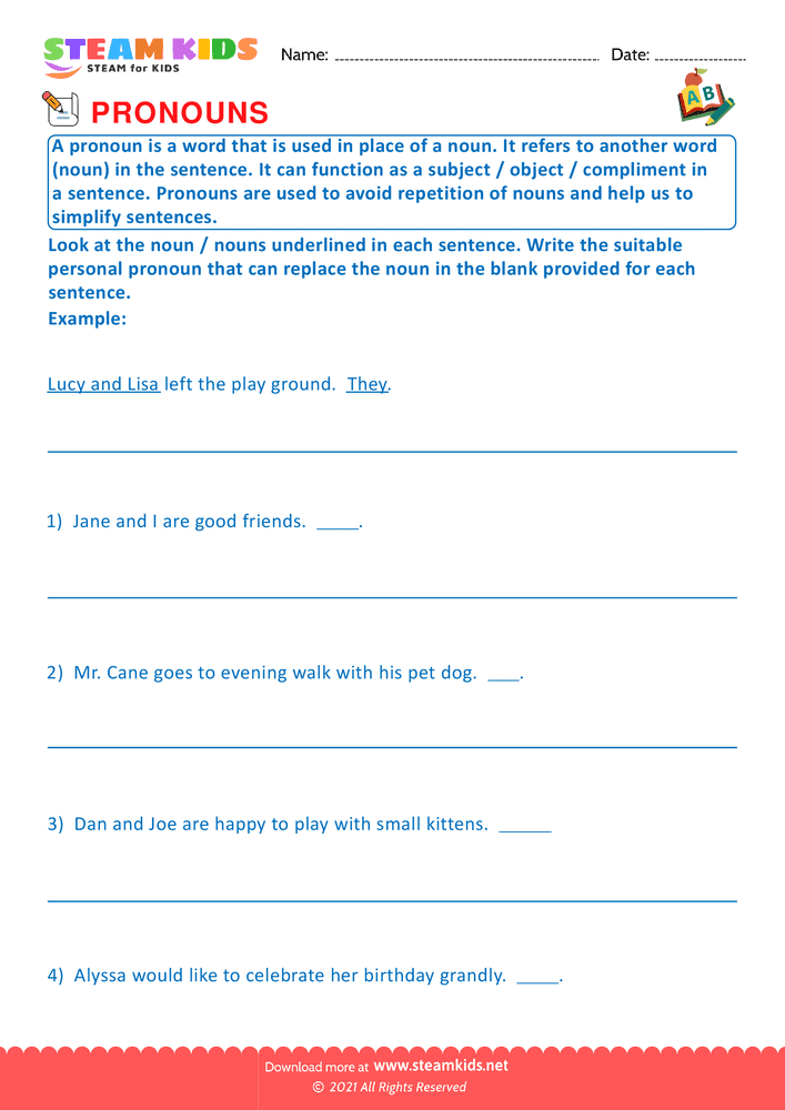 Free English Worksheet - Identify Pronouns - Worksheet 15