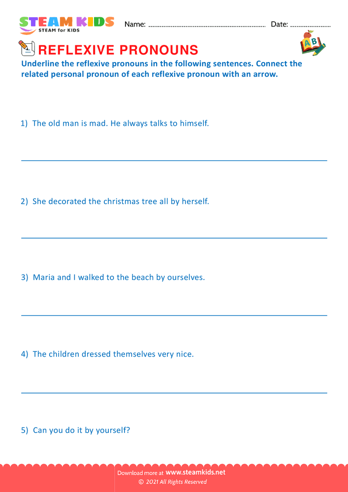 Reflexive Pronouns Worksheet For Grade 2 STEAM KIDS