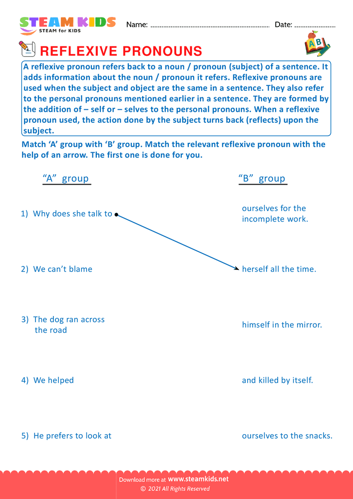 Reflexive Pronouns Worksheet For Grade 2 STEAM KIDS