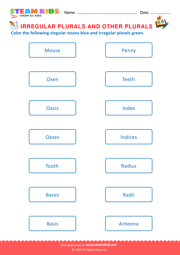 Free English Worksheet - Irregular plurals - Worksheet 2